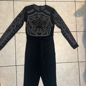 Jeweled mesh black body suit size large